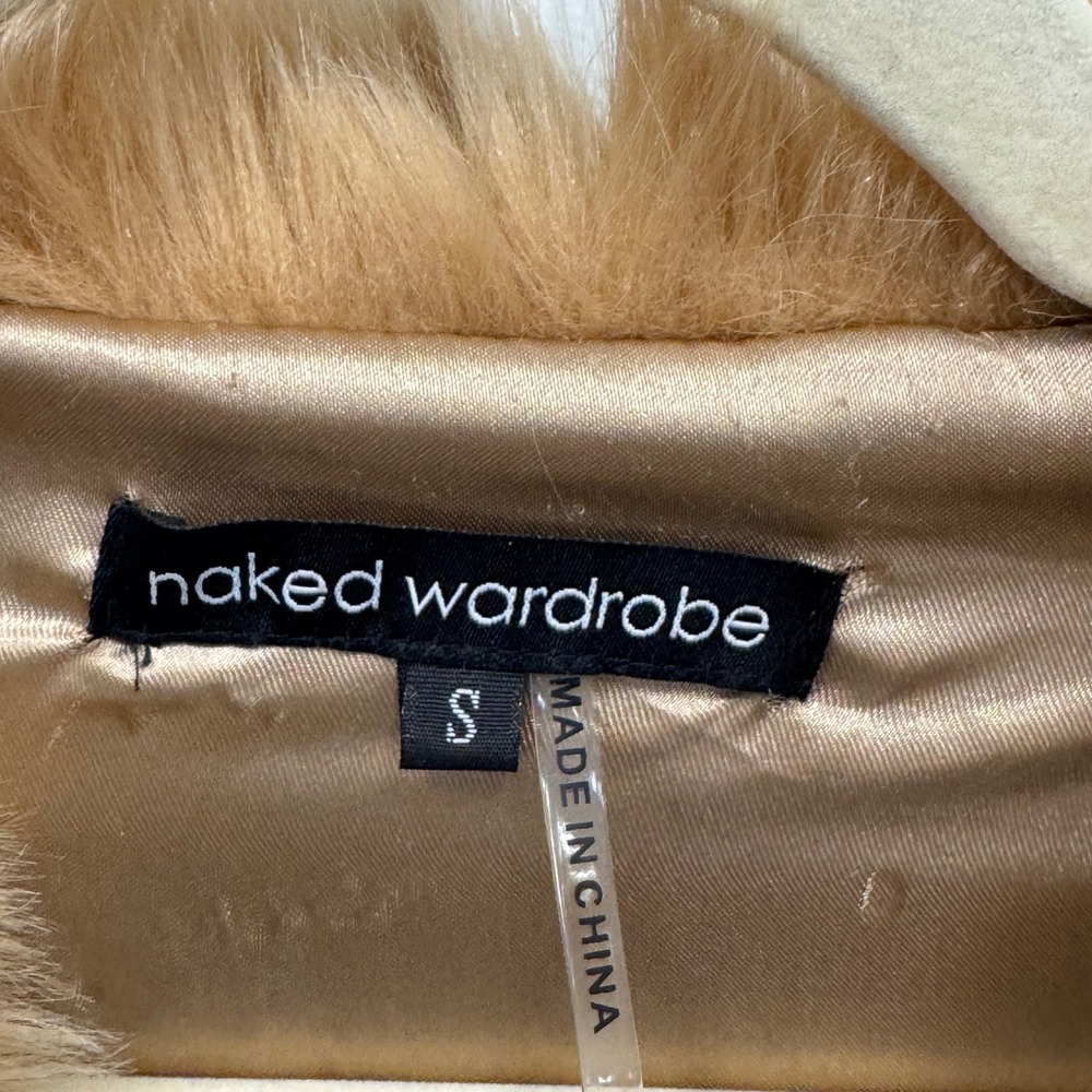 Naked Wardrobe Faux Fur Cropped Jacket Tan HDJ8966 Tiered Shaggy Glam Mob Wife - Picture 5 of 9